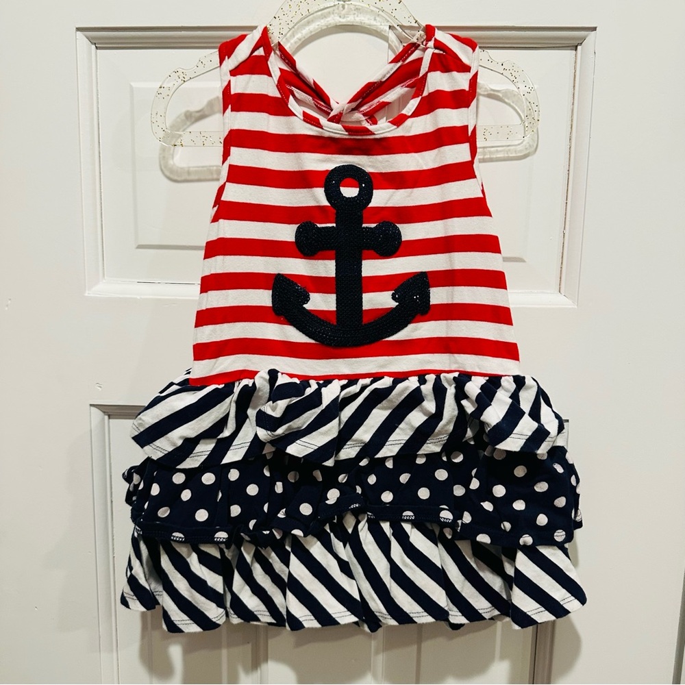 Willow Blossom Striped Nautical/ Anchor Kids Dress - Red and Navy